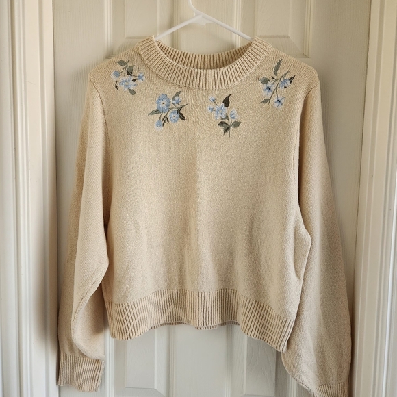 H&M Divided Cream Flower Embroidered Knit Sweater Medium Grannycore Cottagecore - Picture 6 of 6